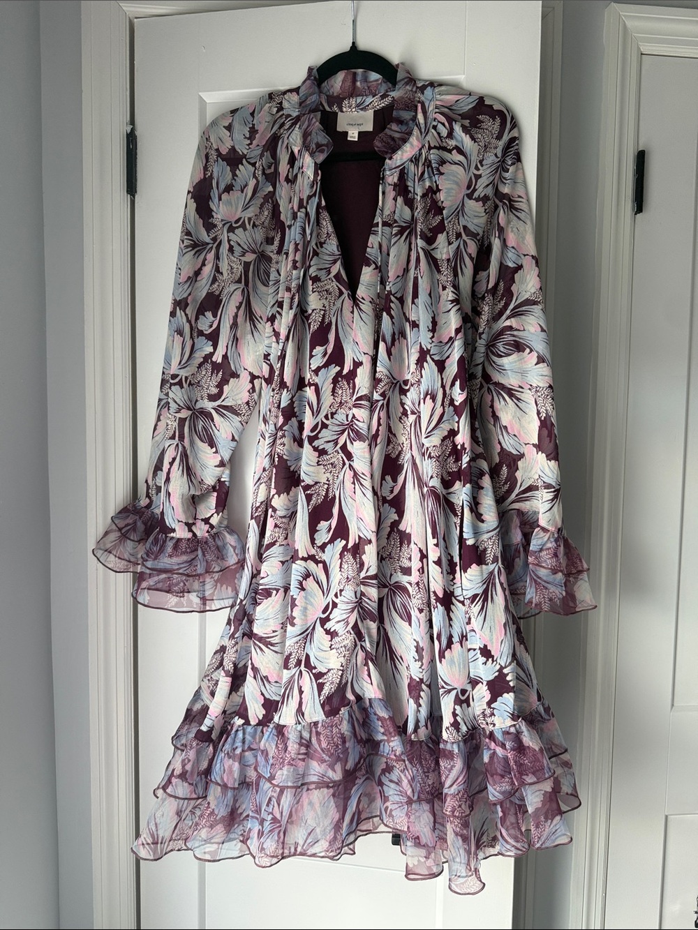 cinq a sept Plum Floral Ruffle Long-Sleeve Dress